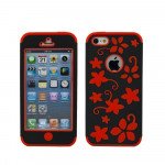 Wholesale iPhone 5 5S Flower Hard Hybrid Case (Black-Red)